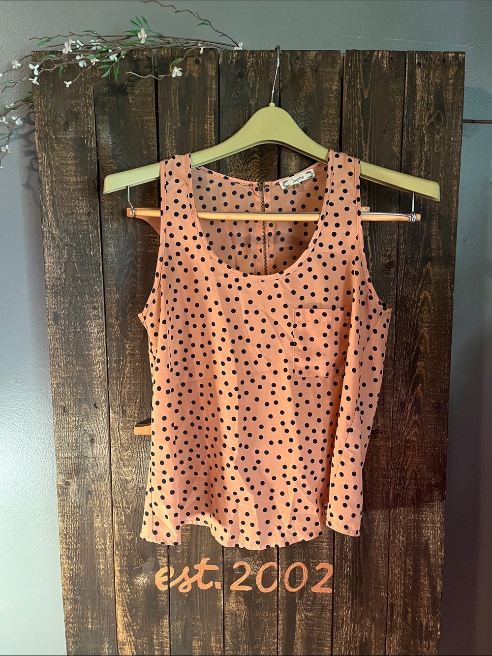 Polka Dot Scoop Neck Tank Top in Dusty Peach